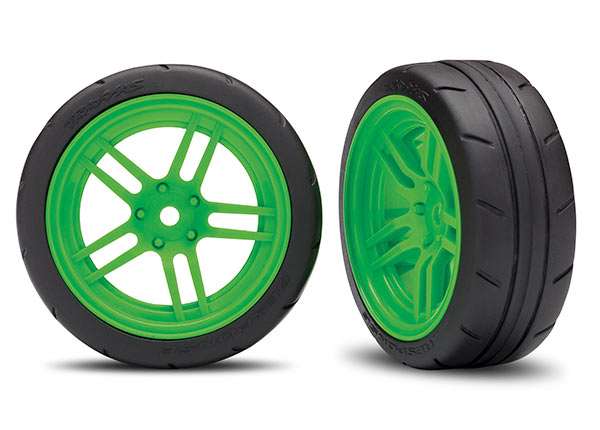 Traxxas 8373G Tires and Wheels, assembled, glued (split-spoke Green Wheels, 1.9' Response Tires) (Front) (2) (VXL Rated) - TRA8373G