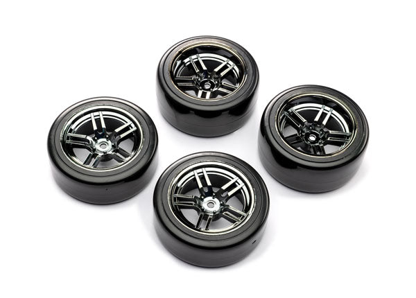 Traxxas 8378 Tires and Wheels , assembled , glued (split-spoke black chrome Wheels , 1.9' Drift Tires) (Front and Rear) - TRA8378