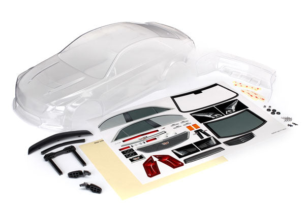 Traxxas 8391 Body, Cadillac CTS-V (Clear, requires painting)/ Decal Sheet (includes side mirrors, spoiler, & Mounting Hardware) - TRA8391