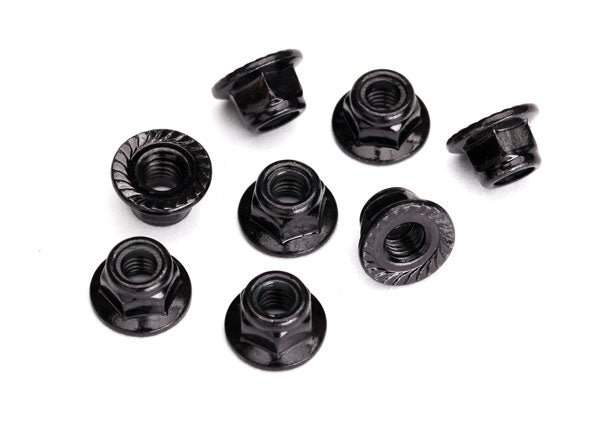 Traxxas 8447 Nuts , 5mm flanged nylon locking (steel , black serRated) (8) - TRA8447