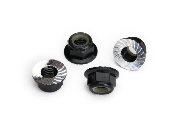 Traxxas 8447A Nuts, 5mm flanged nylon locking (aluminum, black-anodized, serRated) (4) - TRA8447A