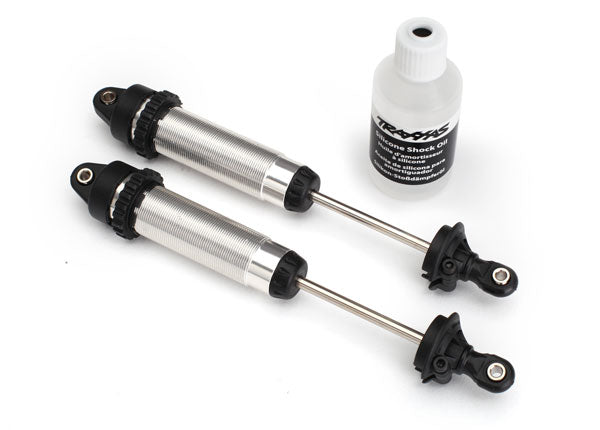 Traxxas 8460 Shocks, GTR, 139mm, silver aluminum (fully assembled w/o Springs) (Rear, threaded) (2) - TRA8460