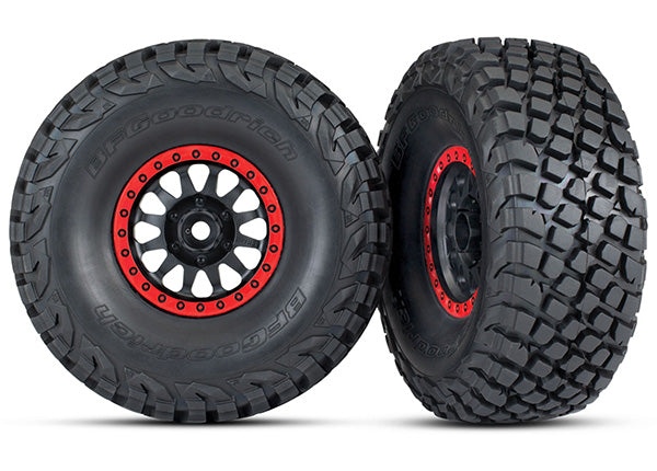 Traxxas 8474 Tires and Wheels, assembled, glued (Method Race Wheels, black with - Red beadlock, BFGoodrich Baja KR3 Tires) (2) - TRA8474