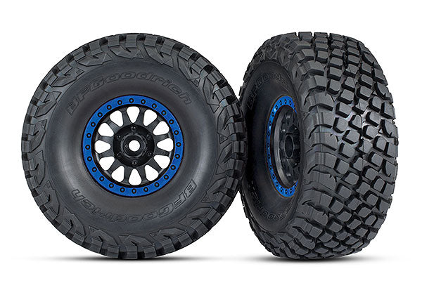 Traxxas 8474X Tires and Wheels, assembled, glued (Method Racing Wheels, black with - Blue beadlock, BFGoodrich Baja KR3 Tires) (2) - - TRA8474X