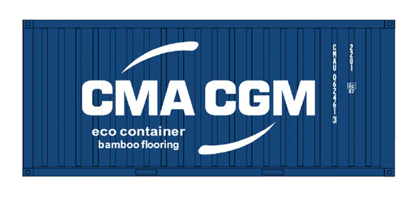 Intermountain Railway 20' Corrugated Container w/Corrugated Doors - Assembled -- CMA CGM blue, white, Eco Container Markings) - 85-30060