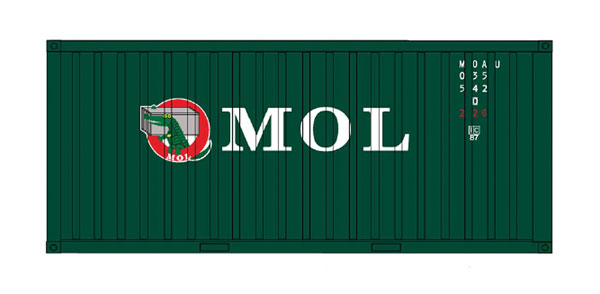 Intermountain Railway 20' Corrugated Container w/Corrugated Doors - Assembled -- Mitsui OSK Lines (green, red, Alligator Logo) - 85-30066
