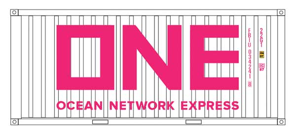Intermountain Railway 20' Corrugated Container w/Corrugated Doors 2-Pack - Assembled -- Ocean Network Express ONE (white, magenta) - 85-30070