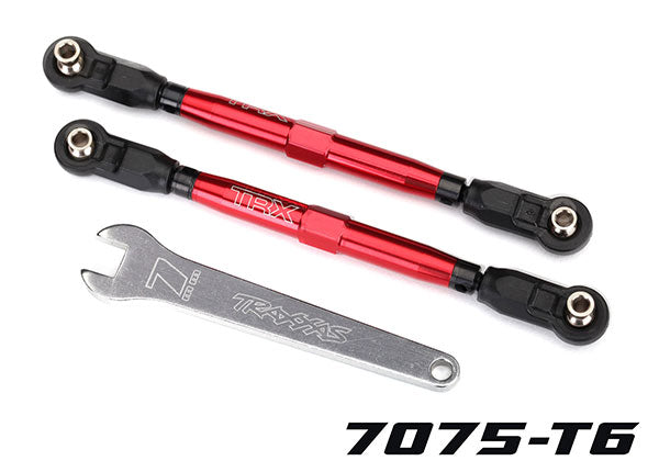 Traxxas 8547R Toe links, Front, Unlimited Desert Racer (TUBES - Red-anodized, 7075-T6 aluminum, stronger than titanium) (102mm) (2) (assembled with rod ends and hollow balls)/ aluminum wrench, 7mm (1) - TRA8547R