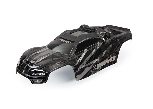 Traxxas 8611R Body, E-Revo, black/ window, grille, lights Decal Sheet (assembled with Front & Rear Body Mounts and Rear Body support for clipless Mounting) - TRA8611R
