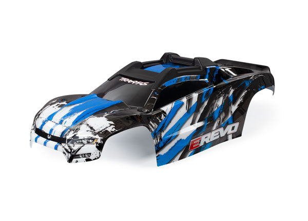 Traxxas 8611X Body, E-Revo, - Blue/ window, grille, lights Decal Sheet (assembled with Front & Rear Body Mounts and Rear Body support for clipless Mounting) - TRA8611X