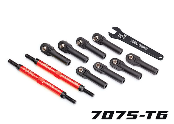 Traxxas 8638R Toe links , E-Revo VXL (TUBES - Red-anodized , 7075-T6 aluminum , stronger than titanium) (144mm) (2) / rod ends , assembled with steel hollow balls (8) / aluminum wrench , 10mm (1) - TRA8638R