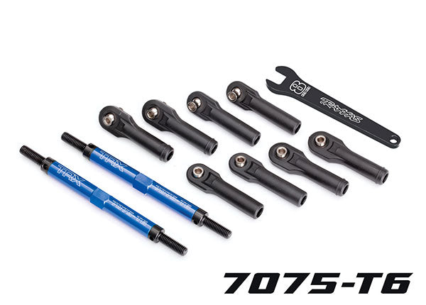 Traxxas 8638X Toe links , E-Revo VXL (TUBES - Blue-anodized , 7075-T6 aluminum , stronger than titanium) (144mm) (2) / rod ends , assembled with steel hollow balls (8) / aluminum wrench , 10mm (1) - TRA8638X