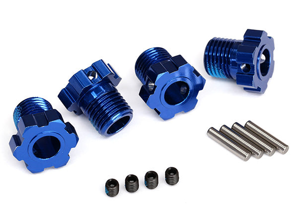 Traxxas 8654 Wheel hubs, splined, 17mm (blue-anodized) (4)/ 4x5 GS (4)/ 3x14mm pin (4) - TRA8654