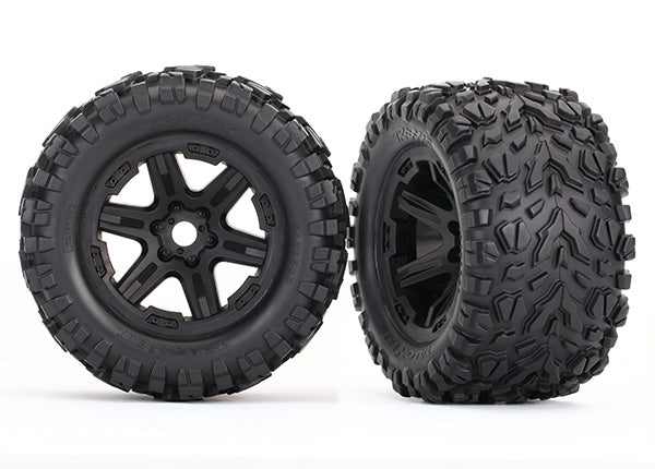 Traxxas 8672 Tires & Wheels, assembled, glued (black Wheels, Talon EXT Tires, foam Inserts) (2) (17mm splined) (TSM Rated) - TRA8672