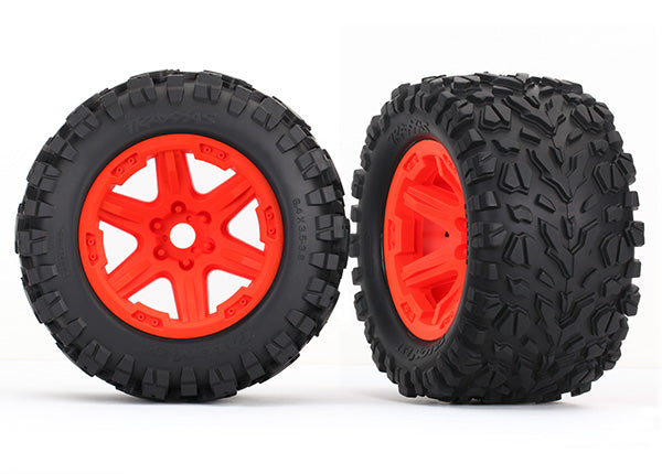 Traxxas 8672A Tires & Wheels, assembled, glued (orange Wheels, Talon EXT Tires, foam Inserts) (2) (17mm splined) (TSM Rated) - TRA8672A