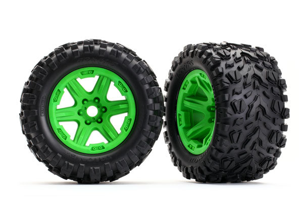 Traxxas 8672G Tires & Wheels , assembled , glued (Green Wheels , Talon EXT Tires , foam Inserts) (2) (17mm splined) (TSM Rated) - TRA8672G