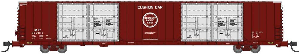 Bluford Shops N-Scale Pullman-Standard 86' Quad Door Auto Parts Boxcar - Ready to Run -- Missouri Pacific #272017 (Boxcar Red, silver, Buzz Saw Logo)