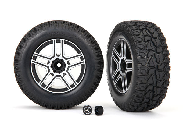 Traxxas 8872 Tires and Wheels , assembled , glued (2.6' black , satin chrome-Plated Mercedes-Benz G 500 4x4² Wheels , 4.6x2.6' Tires) (2) / center caps (2) (requires #8255A extended stub axle) - TRA8872