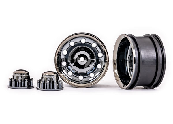 Traxxas 8876X Wheels, TRX-6 Big Rig 2.2' (black chrome) (Rear) (2)/ center caps (black chrome) (2)