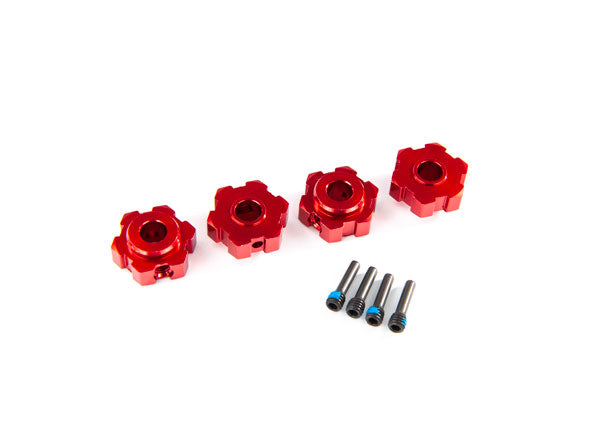Traxxas 8956R Wheel hubs, Hex, aluminum (red-anodized) (4)/ 4x13mm screw pins (4) - TRA8956R