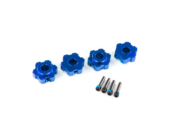 Traxxas 8956X Wheel hubs, Hex, aluminum (blue-anodized) (4)/ 4x13mm screw pins (4) - TRA8956X