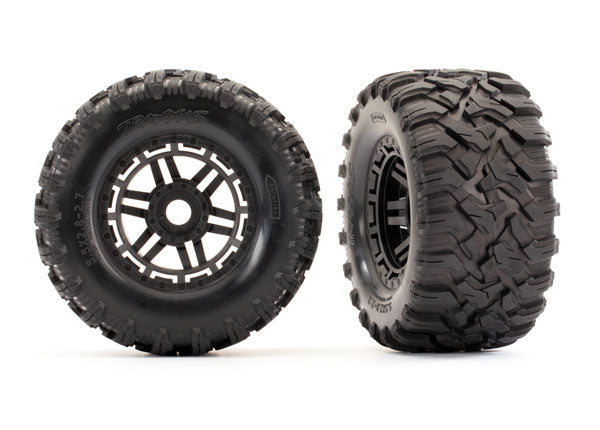 Traxxas 8972 Tires & Wheels, assembled, glued (black Wheels, Maxx All-Terrain Tires, foam Inserts) (2) (17mm splined) (TSM Rated) - TRA8972