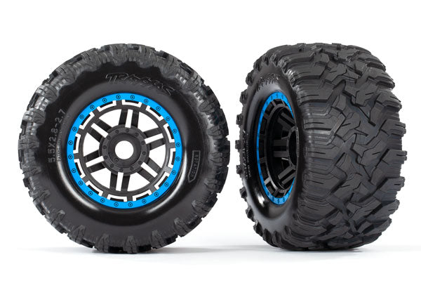 Traxxas 8972A Tires & Wheels, assembled, glued (black, - Blue beadlock style Wheels, Maxx MT Tires, foam Inserts) (2) (17mm splined) (TSM Rated) - TRA8972A