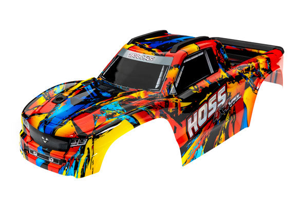 Traxxas 9011R Body, Hoss 4X4 VXL, Solar Flare (painted, decals applied) (assembled with Front & Rear Body Mounts and Rear Body support for clipless Mounting) - TRA9011R