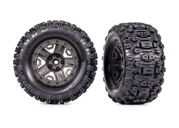 Traxxas 9072-GRAY Tires & Wheels, assembled, glued (charcoal - Gray 2.8" Wheels, Sledgehammer Tires, foam Inserts) (2) (TSM Rated)