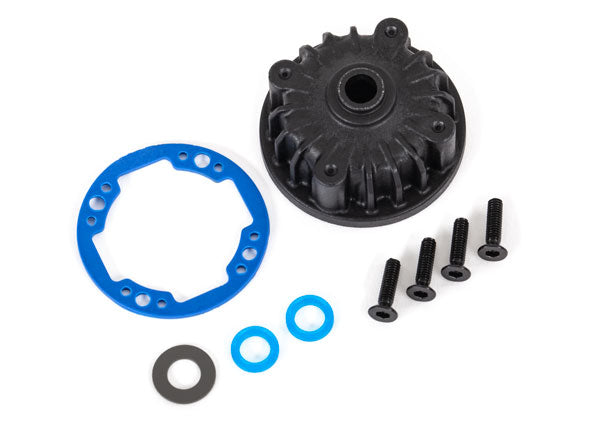 Traxxas 9081 Housing, center Differential/ x-ring gaskets (2)/ 5x10x0.5 PTFE-coated washer (1)/ 2.5x8 CCS (4) - TRA9081
