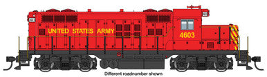 Walthers Mainline HO EMD GP9 Phase II with Chopped Nose - Standard DC -- United States Army #4607 (red, yellow)
