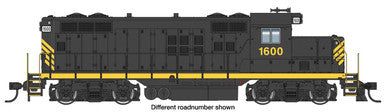 Walthers Mainline HO EMD GP9 Phase II with Chopped Nose - Standard DC -- Leased Unit #1603 (black w/yellow stripes, numbered, unlettered)