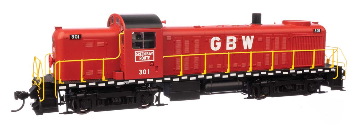 WalthersMainline HO Alco RS-2 - Standard DC -- Green Bay & Western #301 - Water-cooled stack (red, black, white, yellow)