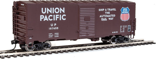 Walthers Mainline 40' Association of American Railroads (AAR) Modernized 1948 Boxcar -- Union Pacific(R) #107655 (brown, white, Ship and Travel, shield logo) - 910-1174