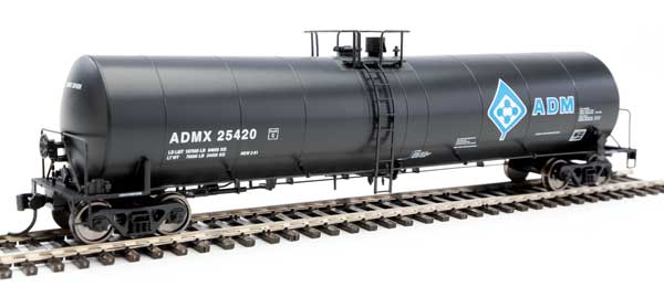 Walthers Mainline Trinity 25,000-Gallon Tank Car - Ready to Run -- Archer-Daniels-Midland ADMX #25420 (black, white, molecule logo) - 910-1252