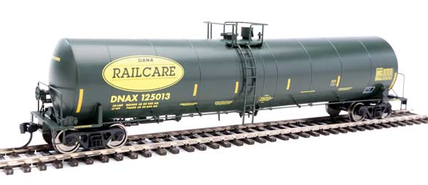 Walthers Mainline Trinity 25,000-Gallon Tank Car - Ready to Run -- Dana Transportation DNAX #125013 (black, yellow stripes & Railcare logo) - 910-1257