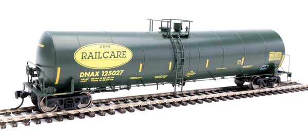 Walthers Mainline Trinity 25,000-Gallon Tank Car - Ready to Run -- Dana Transportation DNAX #125027 (black, yellow stripes & Railcare logo) - 910-1258