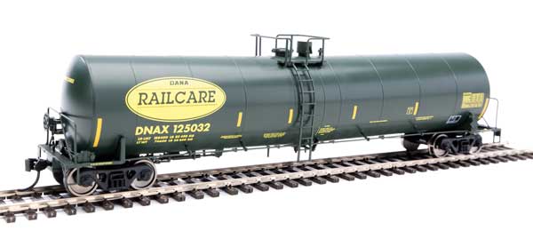Walthers Mainline Trinity 25,000-Gallon Tank Car - Ready to Run -- Dana Transportation DNAX #125032 (black, yellow stripes & Railcare logo) - 910-1259