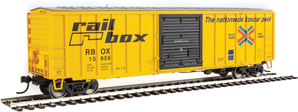 Walthers Mainline 50' ACF Exterior Post Boxcar - Ready to Run -- Railbox 10959 (yellow, black door, large logo and slogan) - 910-1819