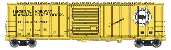 WalthersMainline HO 50' ACF Exterior Post Boxcar - Ready to Run -- Terminal Railway Alabama State Docks TASD #78302 (yellow, black, white)