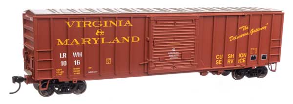 50' ACF Exterior Post Boxcar - Ready to Run -- Virginia & Maryland LRWN #1016 (brown, yellow, white)
