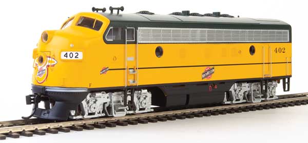 Walthers Mainline EMD F7 A-B Set - ESU Sound and DCC -- Chicago & North Western(TM) #402, #411 (early 1990s Stagecoach Yellow, green) - 910-19948