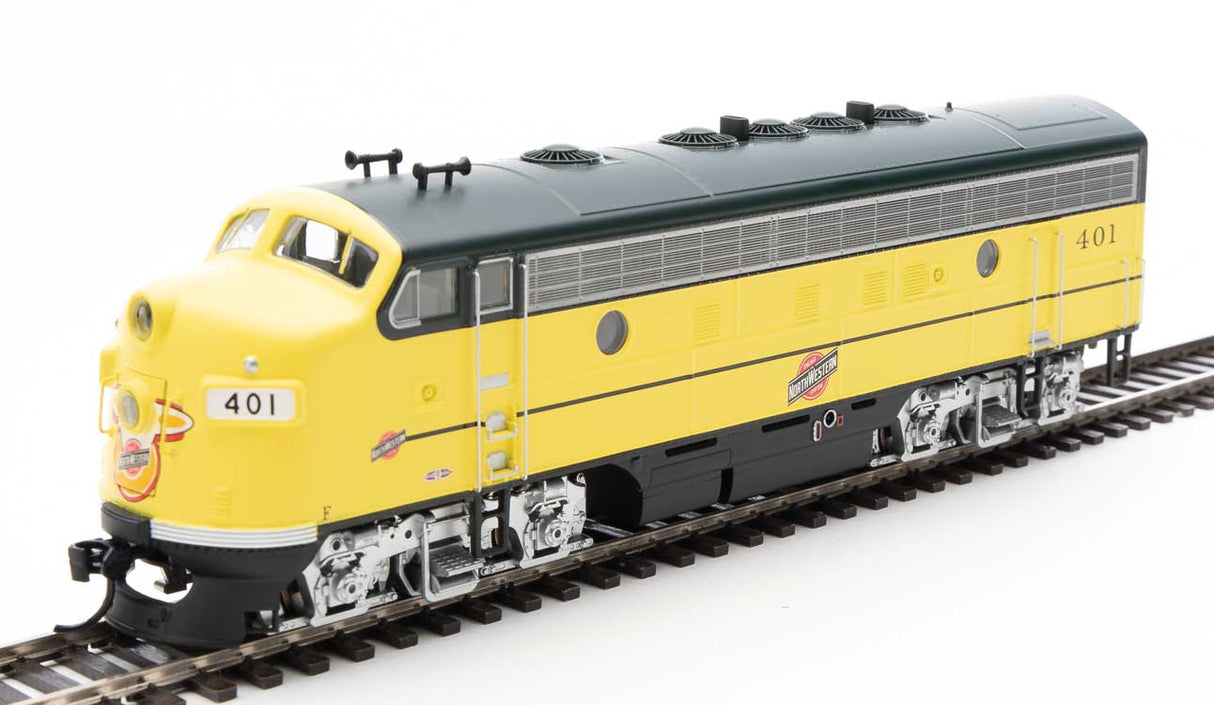 Walthers Mainline EMD F7 A-B Set - ESU Sound and DCC -- Chicago & North Western(TM) #401, #410 (yellow, green, silver, black) - 910-19968