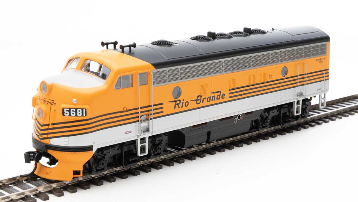 Walthers Mainline EMD F7 A-B Set - ESU Sound and DCC -- Denver & Rio Grande Western(TM) #5681, #5682 (Grande Gold, silver, black) - 910-19971