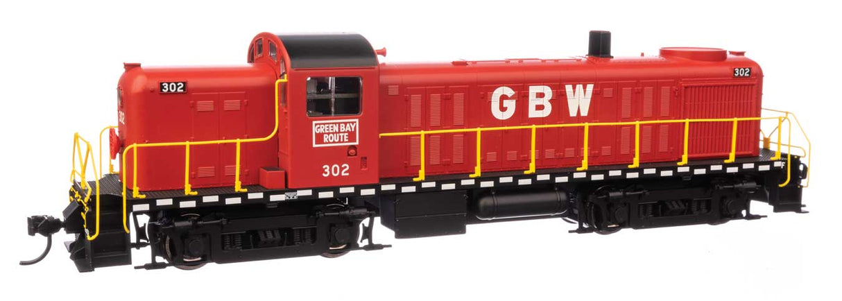 WalthersMainline HO Alco RS-2 - ESU(R) Sound & DCC -- Green Bay & Western #302 - Water-cooled stack (red, black, white, yellow)