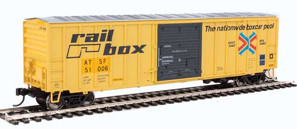 Walthers Mainline 50' ACF Exterior-Post Boxcar - Ready to Run -- Atchison, Topeka & Santa Fe #51006 (Ex-Railbox; yellow, black) - 910-2181