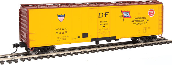 Walthers Mainline PC&F 50' Insulated Boxcar - Ready to Run -- American Refrigerator Transit(TM) 3325 (yellow, Boxcar Red, MP(TM), WAB Logo - 910-2828