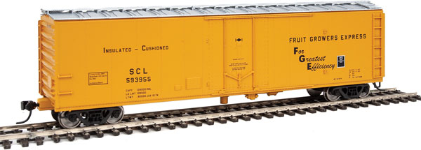 Walthers Mainline PC&F 50' Insulated Boxcar - Ready to Run -- Fruit Grower's Express 593955 (yellow, silver, black) - 910-2836