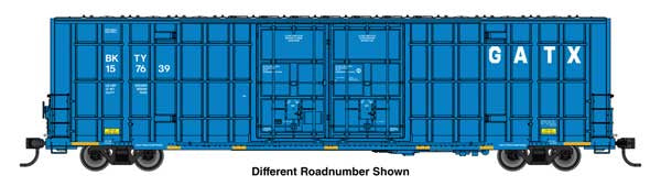 WalthersMainline HO 60' High Cube Plate F Horizontal Post Boxcar - Ready to Run -- GATX Leasing BKTY #157824 (blue, white)