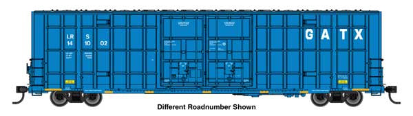 WalthersMainline HO 60' High Cube Plate F Horizontal Post Boxcar - Ready to Run -- GATX Leasing LRS #141020 (blue, white)